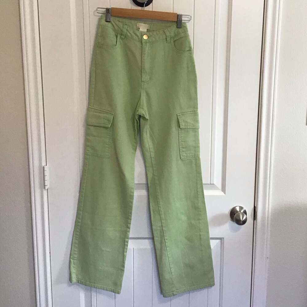Altar'd State wide Leg Cargo Pants Size XS Green Boho Y2K Festival Beach - Picture 2 of 11